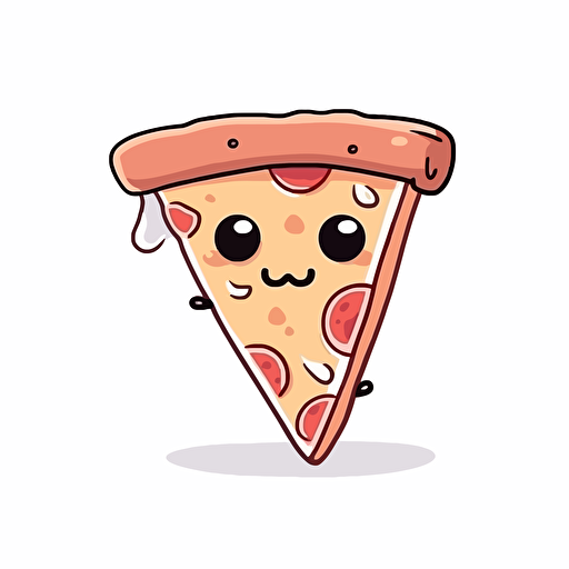 cute pizza slice, 2d cartoon vector style, white background