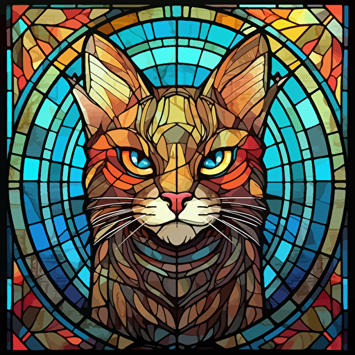 stained glass cat, hyper detailed, epic composition, vector design on the edges of the image