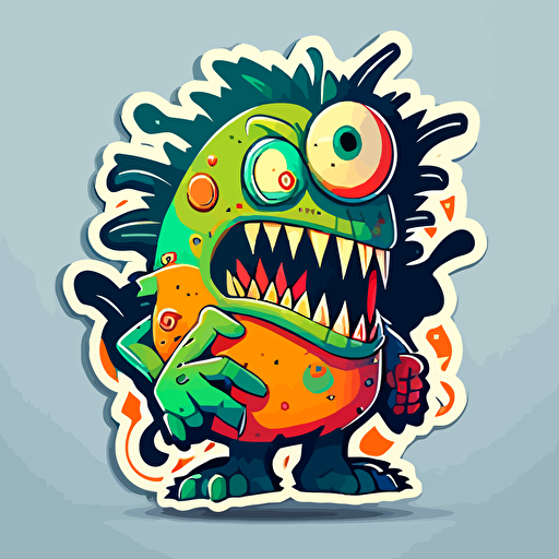 vector design for sticker, 40s style with cartoon monster