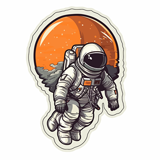 An astronaut flies into space, sticker, cartoon, white background, smooth, vector