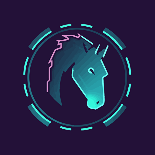 flat vector simple logo of a cyberpunk horse with circuts, blocky, centered, only solid colours