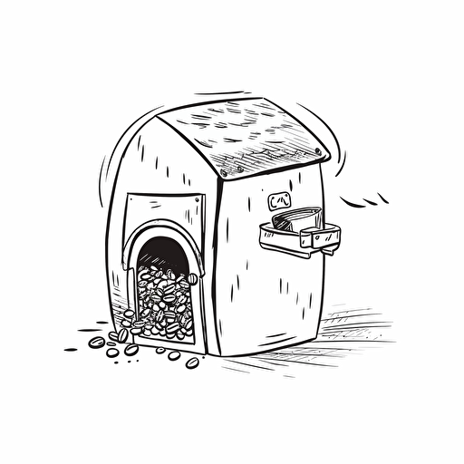 bag of coffee beans sitting inside an open letterbox postbox mailbox vector illustration, cartoon mis-en-scene, simplified line work