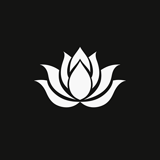 modern iconic logo of a lotus flower, white vector, on black backgroung