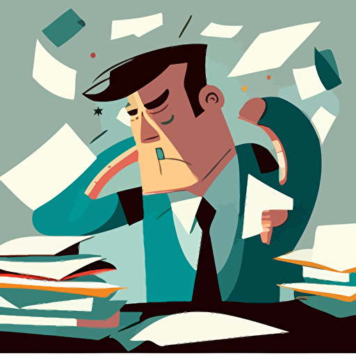 vector art of an acountant struggling with paperwork