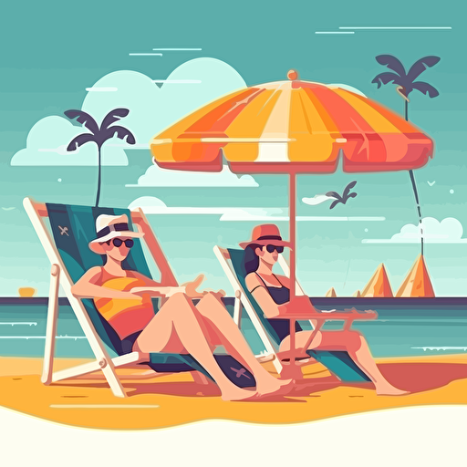 Beach vacation, flat vector style,