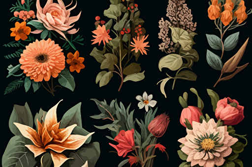 a collection or large floral vector artwork