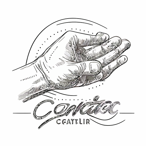 a simple sketch of a paying hand on white background, brand "CC", logo, vector