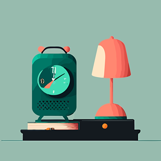 an illustration of a nightstand with a small alarm clock. Modern. Moody. Vector