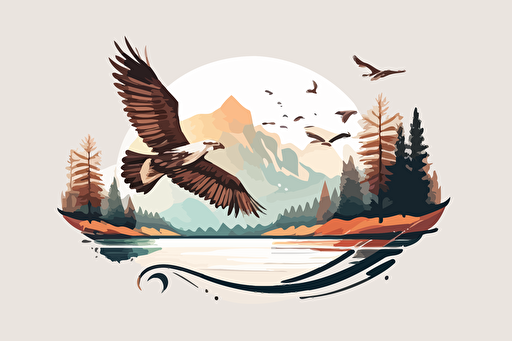 flying falcon lake background logo minimalist adobe vector illustration high quality