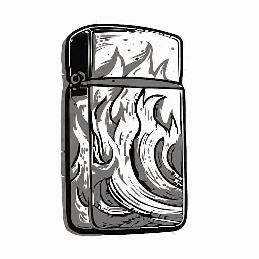 zippo lighter burning, only outline, black and white, vector art, illustrator