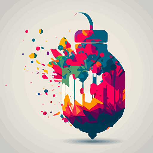 digital grenade with explosion of color coming from the top right of the grenade, retro military grenade, vector, minimalist