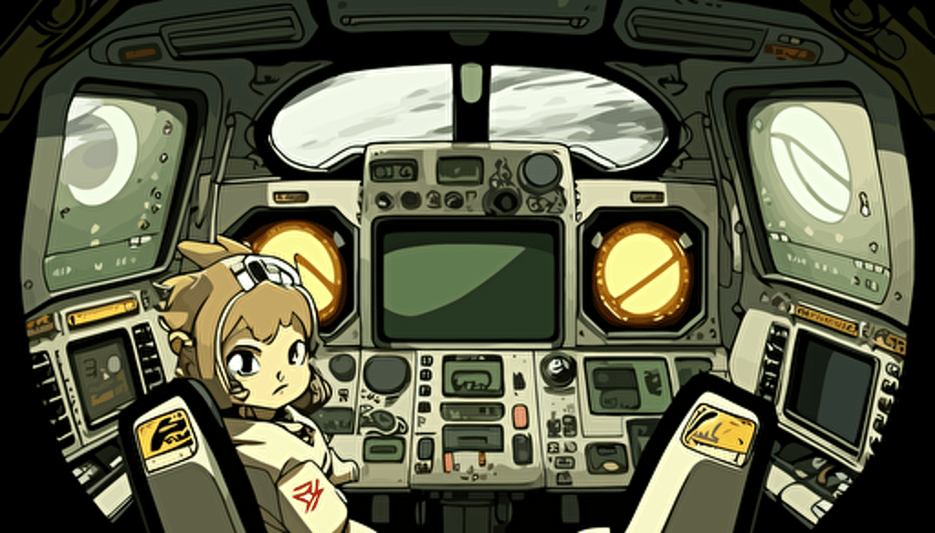 spaceship cockpit,4 seats,anime style,comic,illustration,vector,