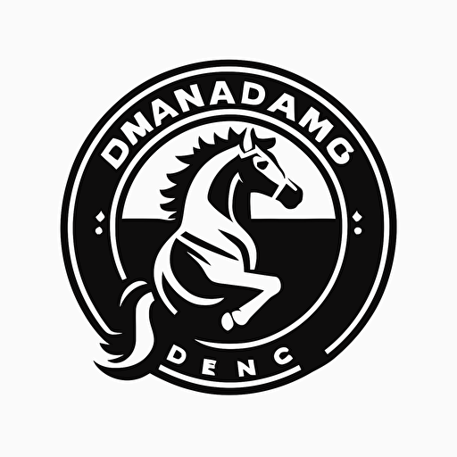 Dinamic simple logo design of mustang horse, flat 2d, vector, company logo, mcdonalds style, color black and white