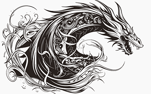 vector art, black on white, no shading, of fantasy dragon roaring