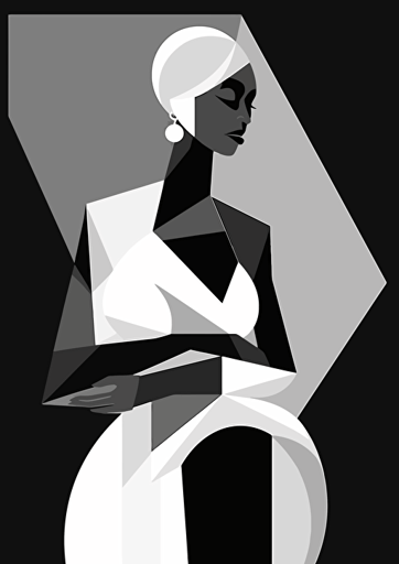 Confident and strong mother with dignity and kindness, simplistic vector art illustration in black and white, solid blocks of color, perfect for a Mother's Day card