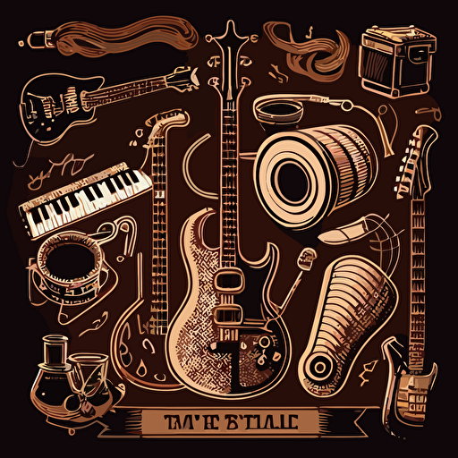 a vector pack of outlined musical instruments including electric guitar, saxophone, drums