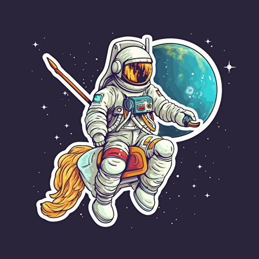 astronaut riding a toy stick horse sticker style vector