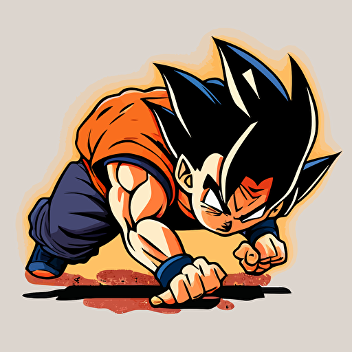 songoku doing push-ups, vector style, side view