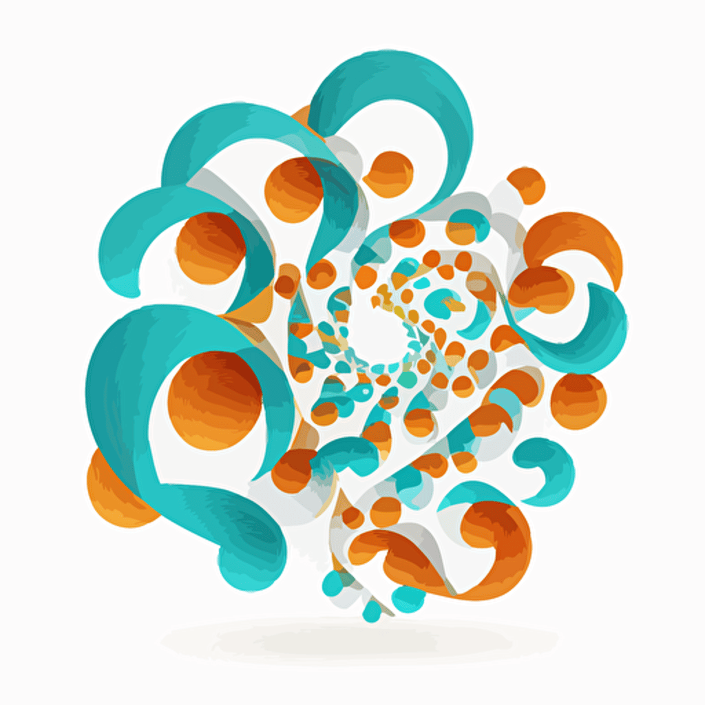 helical molecule, vector image icon, single large swirl of orange and turquoise, flat lighting and white background, simple