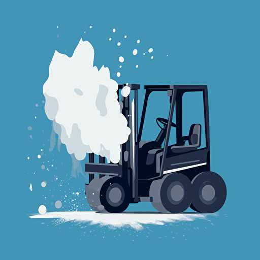 a forklift with splash of dust showing it in action, colored cartoon style, flat design vector, blue, off grey, white, off black, white background, ar 1:1