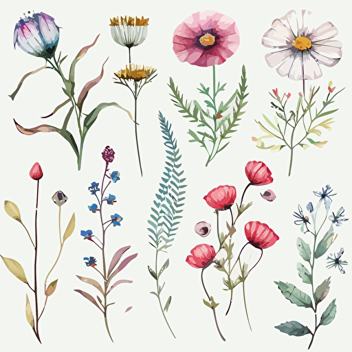 hand painted watercolor wildflower pattern clip art, vector image