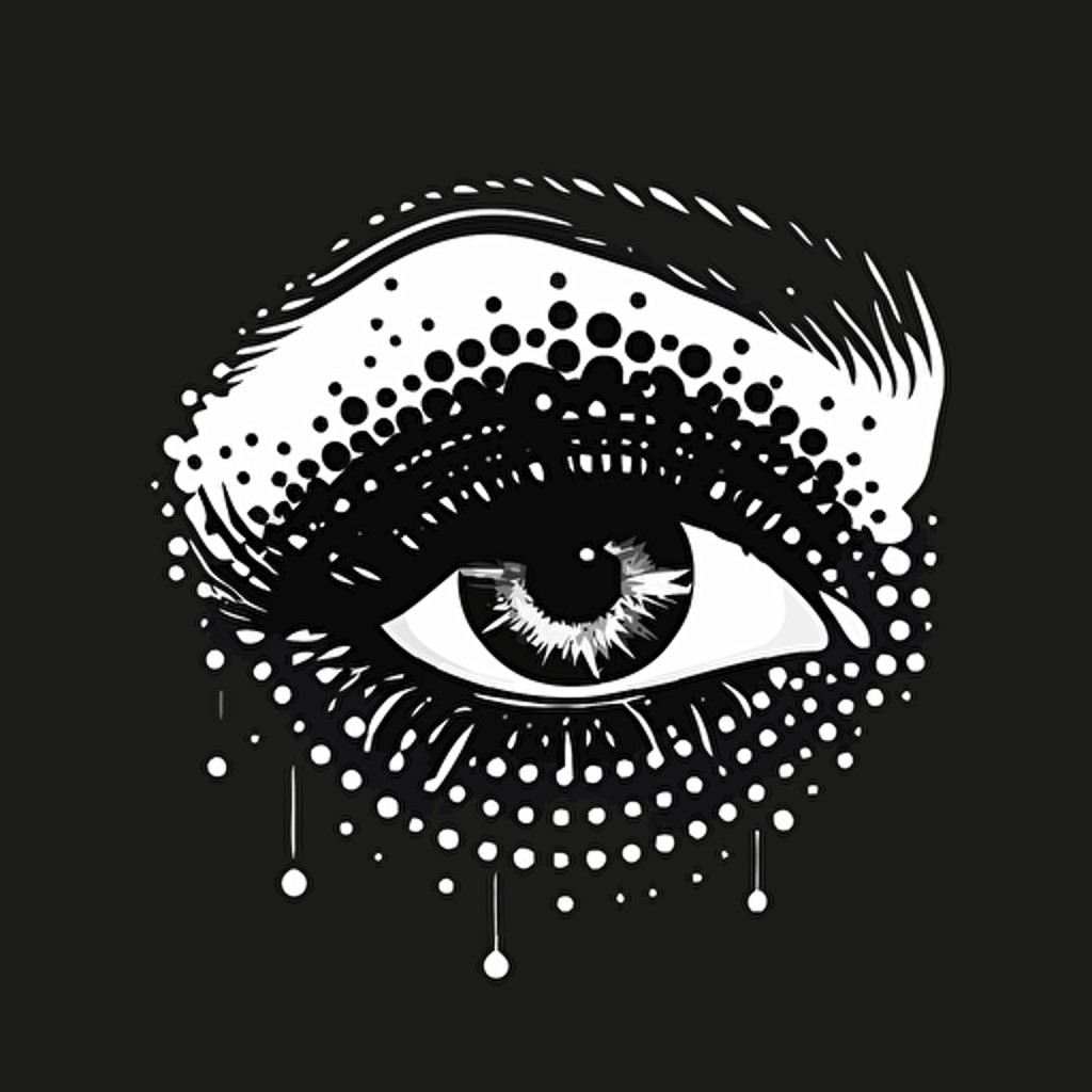 flat vector logo design of an eye make up of dots black and white
