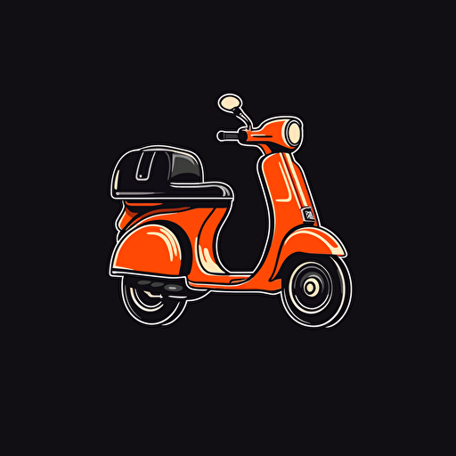 logo, minimal, simple, vector, flat, Vespa delivery, black background color, red Vespa, Orange skating helmet.