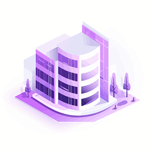 Vector illustration of a company building, white background, subtle purple gradient