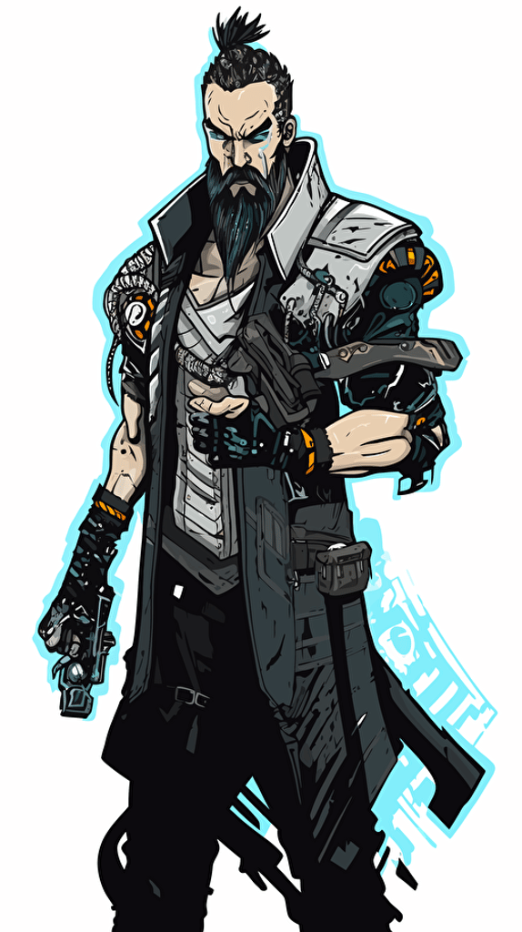 bearded cyberpunk style warrior vector design, white background