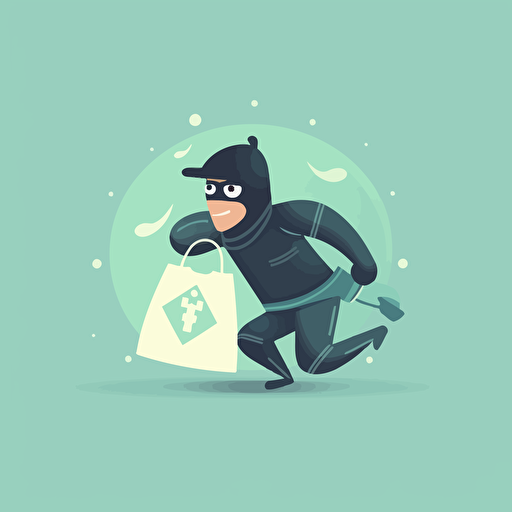 a robber vector who is carrrying a translucent bag of coins with copyright symbol on it