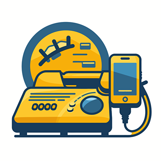 Logo vectorisé d'un ordinateur et d'un téléphone, couleur jaune et bleu