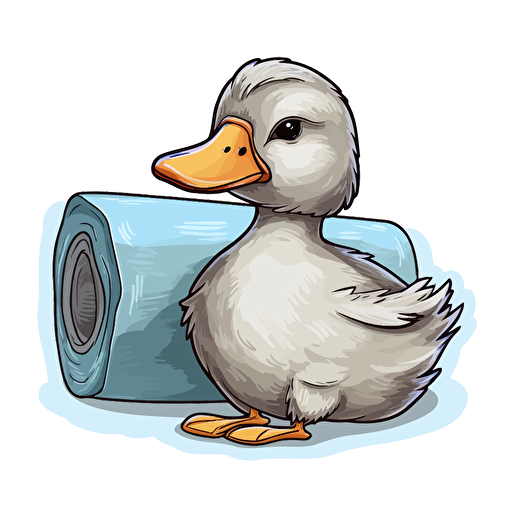 sticker, duck holding a roll duck tape, anamaniacs drawing, contour, vector, white background