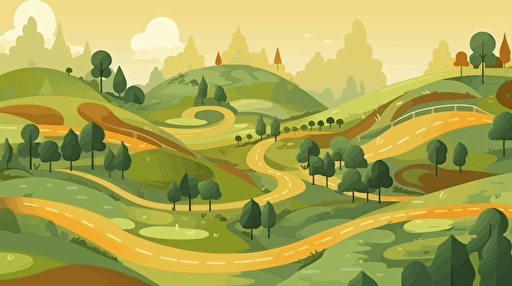 vector illustration of Landscape with many walking paths. Many paths to goal.