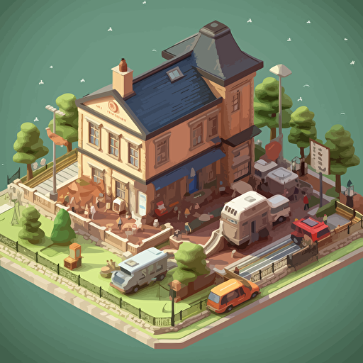 nobody, isometric, ghibli, (game map, city, university, train station, library, dormitory, playground, academic buildings), makoto shinkai, cute, vector style, simple detail, isometric diorama, cute and warm atmosphere, relaxed and peaceful, lonely