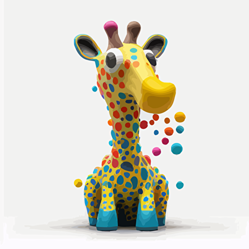 Pop Figurine of A saturated colorfull girafe, goofy looking, smiling, white background, vector art , pixar style