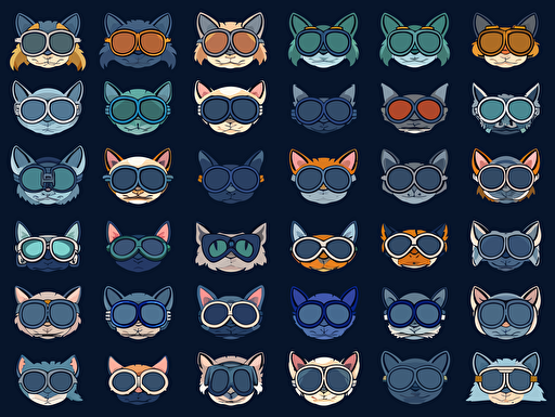 game sprite sheet of star-wars-style goggles for space-cats, collection sheet, 2d game sprite, asset store 2D flat cartoon drawing vector