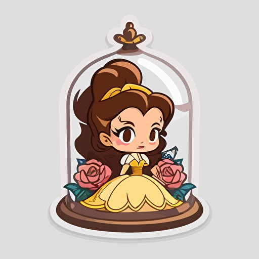 sticker design chibi Disney princess Bell from beauty and the beast, transparent background,vector file
