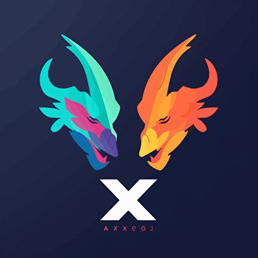 flat vector logo of and "X", gradient, dragon head, simple minimal