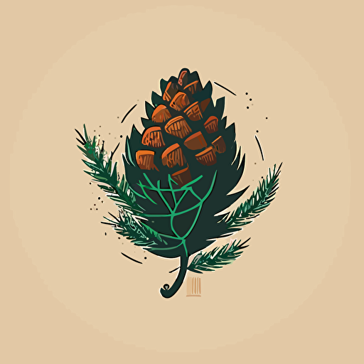create a minimalist vector logo of a pine cone with thyme wrapped around it