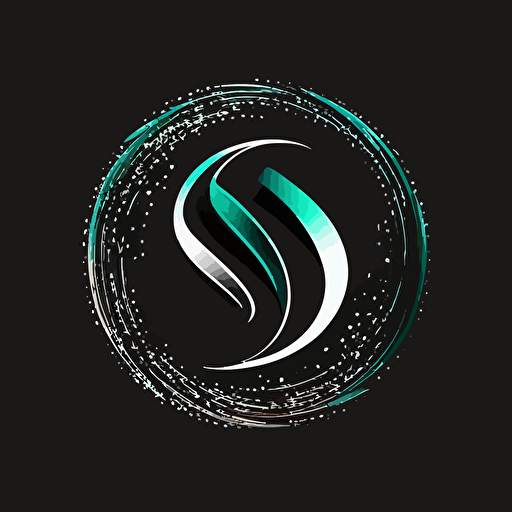 Logo design, letter S,W, vector, minimalist, round shape, black background, logo make using colours of black, white, dark teal.