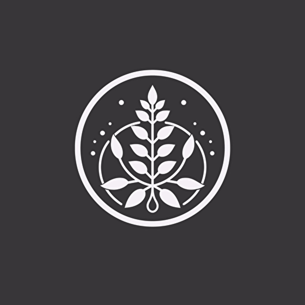 a round white and grey minimalistic, flat vector logo for an expensive natural alchemy cosmetics company