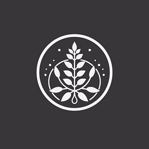 a round white and grey minimalistic, flat vector logo for an expensive natural alchemy cosmetics company