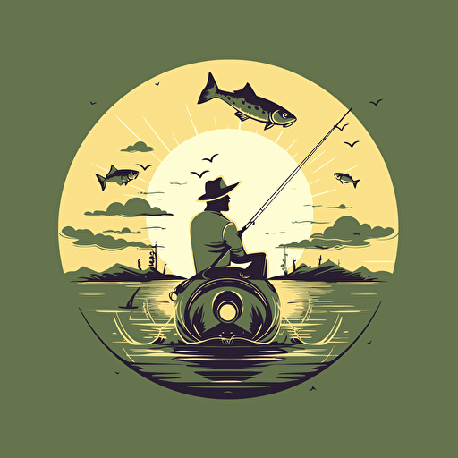 a successful day fishing, modern minimalist design, vector