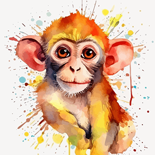 monkey, detailed, cartoon style, 2d watercolor clipart vector, creative and imaginative, hd, white background
