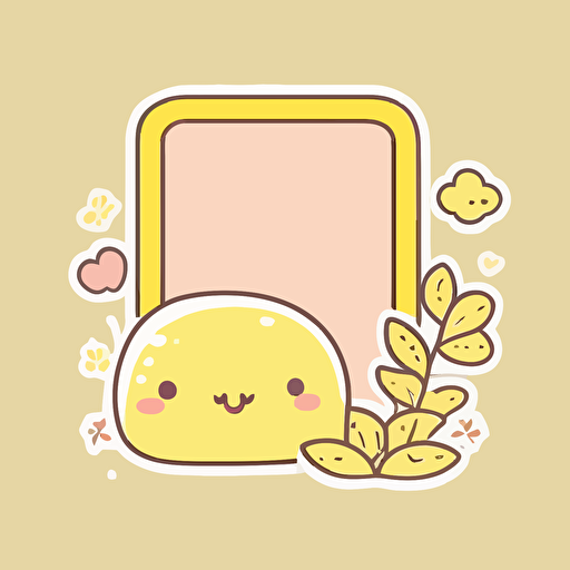 vector sticker design, cute kawaii simple rectangle border, logo style pastel yellow toning