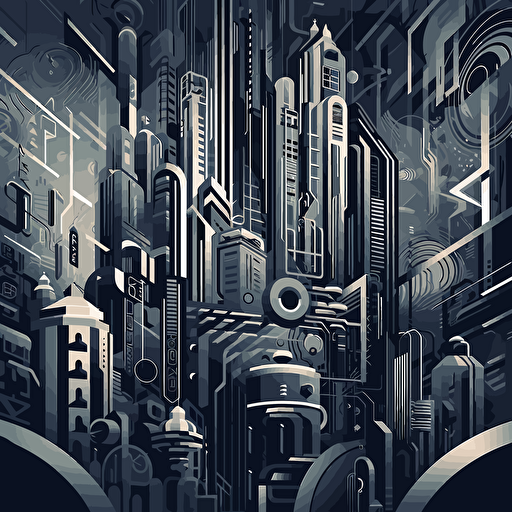 black art deco vector art, Graffiti art mixed with op art and pop surrealism, retrofuturistic sci-fi skyscraper, in the style of Victor Vasarely, Olivier Coipel, Iris Compiet, highly detailed, harsh angles and expressive line work, James Gilleard, Genndy Tartakovsky, Tamara de Lempicka, insane detail