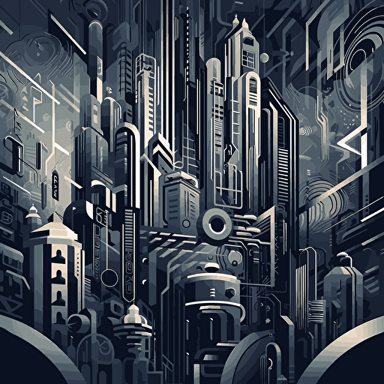 black art deco vector art, Graffiti art mixed with op art and pop surrealism, retrofuturistic sci-fi skyscraper, in the style of Victor Vasarely, Olivier Coipel, Iris Compiet, highly detailed, harsh angles and expressive line work, James Gilleard, Genndy Tartakovsky, Tamara de Lempicka, insane detail