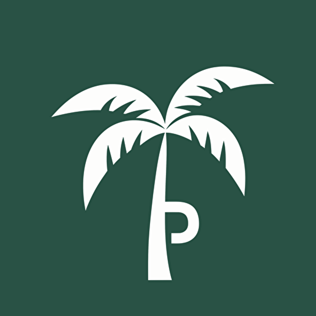 logo of the letter P but its also a palmetto palm stree, vector style art, minimal, by Steff Geissbuhler