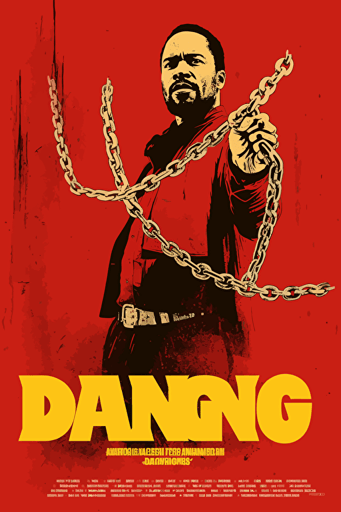 django breaking the chains in django unchained, front view, poster, vector, gritty, detailed, red background,