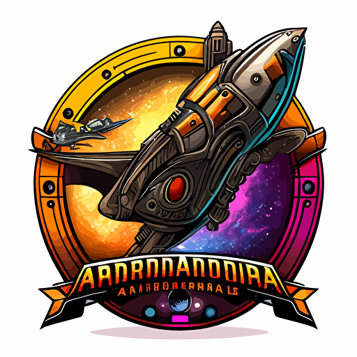 title logo for "Starship Andromeda", vector drawing, full color, transparent background.
